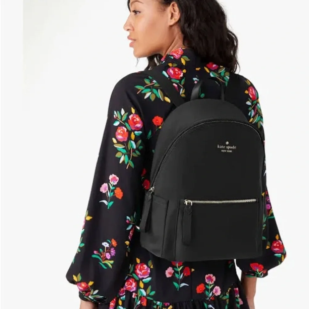 NWOT kate spade Black Nylon Mini Backpack with Gold Logo - Picture 4 of 11